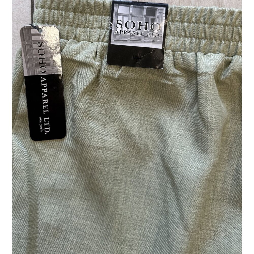 Soho Apparel Womens Wide-Leg Pants M Green Elastic Waist Tie  Flowy Lightweight - Picture 5 of 7